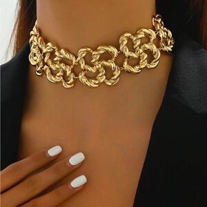 Gold metal Geometric Spiral Hollow Out Flower Shaped Chain choker Necklace
